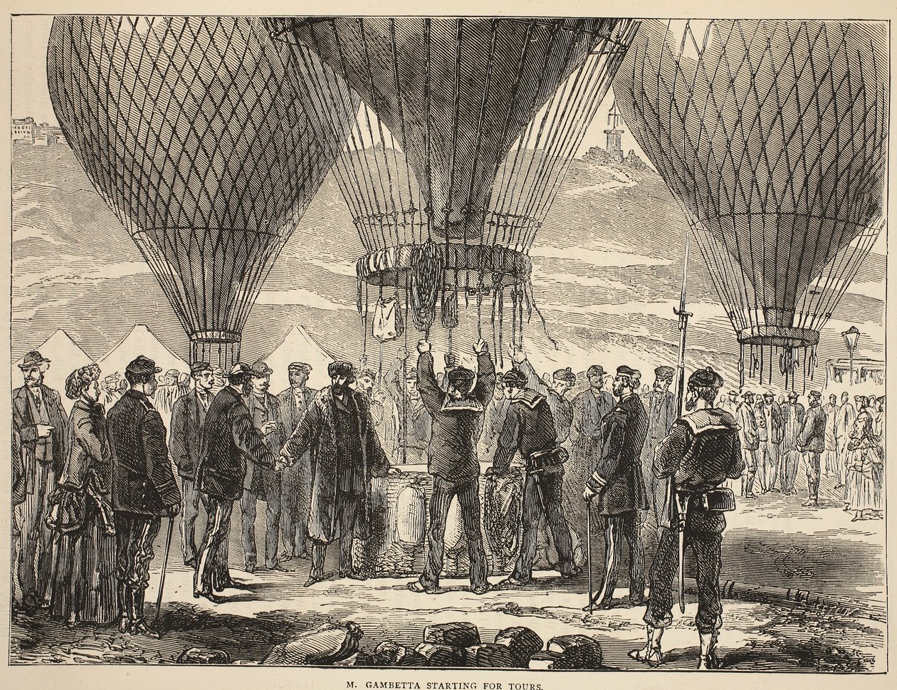 M. Gambetta starter til Tours, illustration fra Cassells historie om krigen mellem Frankrig og Tyskland, 1870-1871 af French School
