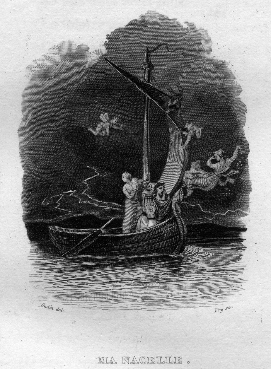 Ma nacelle Chanson de Beranger i "" Works Completes"" (1834) af Pierre Jean de Beranger (1780-1857), fransk digter og sangskriver. af French School