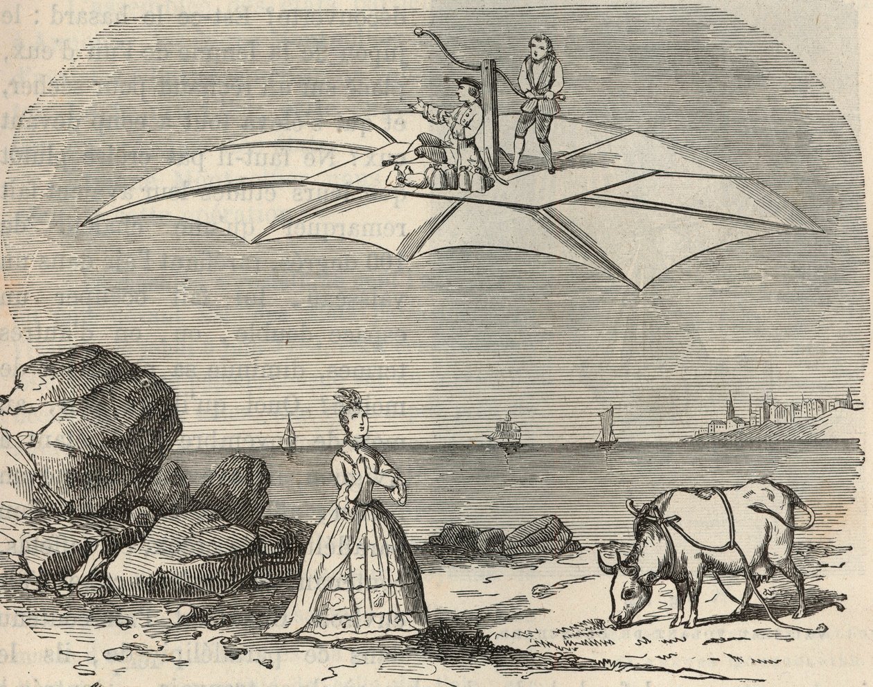 Machine (Glider) af Samuel Musgrave (1732-1780) Indgravering i "" Videnskaber til rådighed for alle - Populær fysik og kemi"" af Alexis Clerc - Slutningen af det 19. århundrede - Privat samling af French School