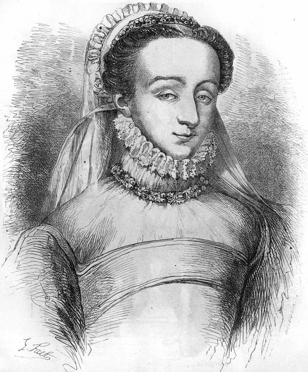 Madame de Sauve (en af kvinderne brugt af Catherine de Medicis (Caterina de Medici), til at føre noter om hoffets folk). Også kendt som Charlotte de Beaune, baronesse de Sauve, så senere som Marquise de Noirmoutier, elsker af Henri IV. I "" Histoire P af French School