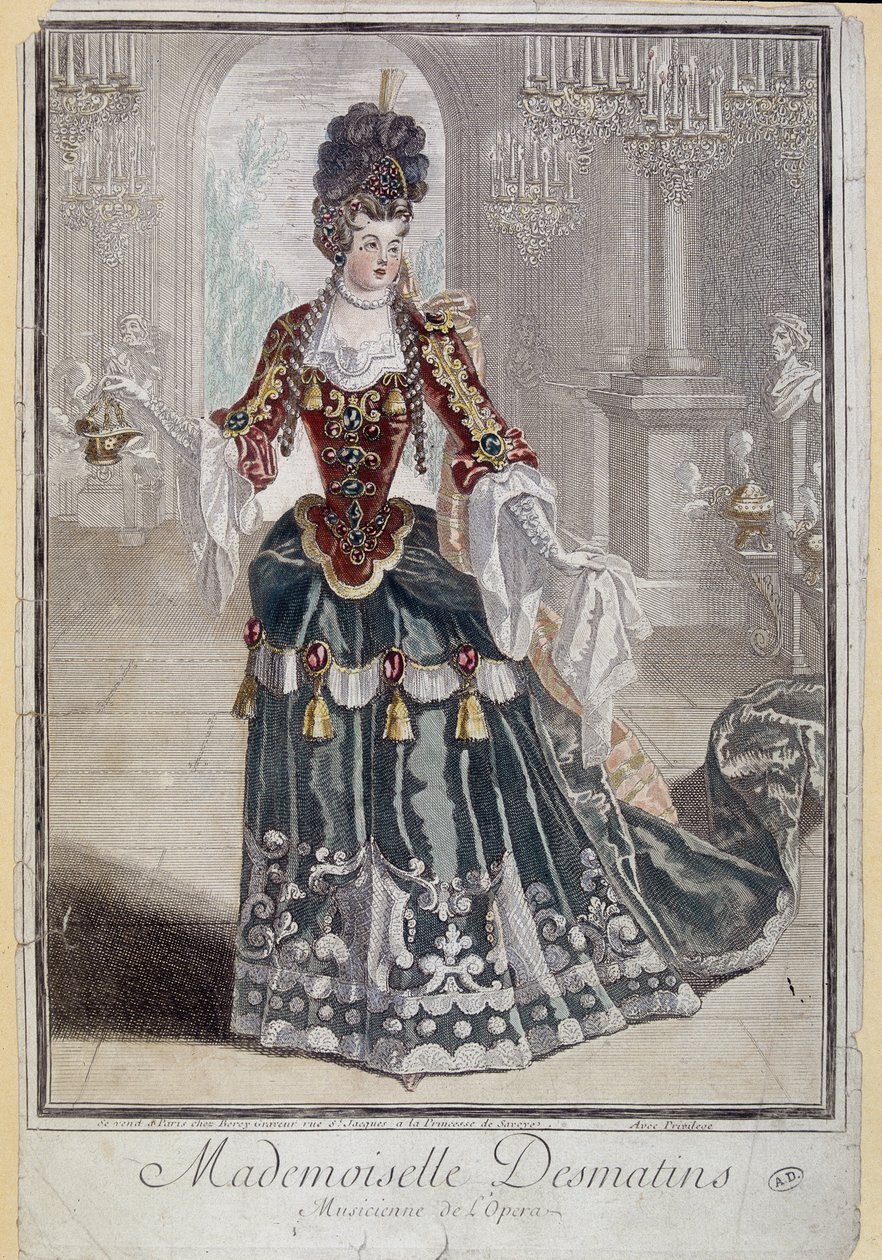Mademoiselle Desmatins, musiker (sanger) fra Operaen - gravering af French School