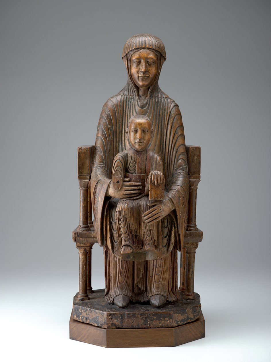 Madonna og barn i majestæt, ca. 1150-1200 (træ, spor af polykrom) af French School