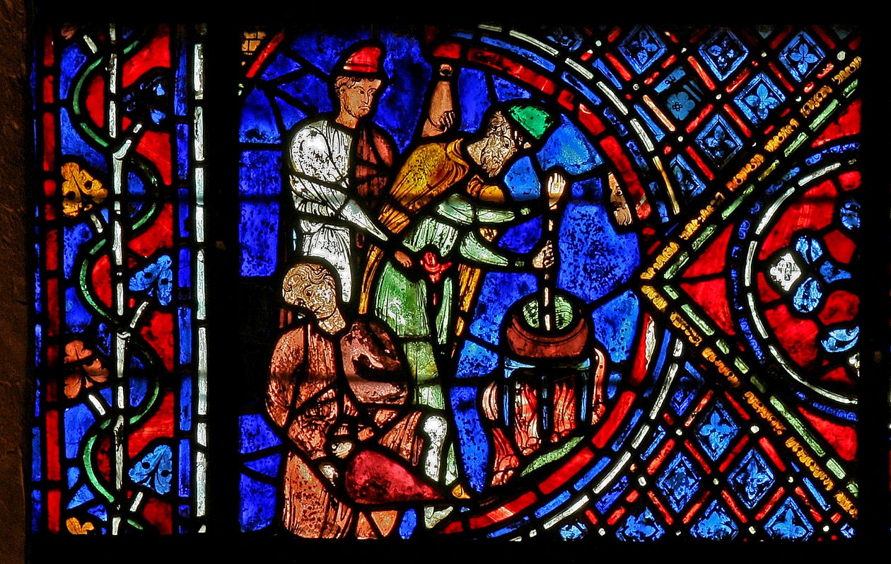 Tryllekunstnere tilbereder en eliksir (w29a) af French School