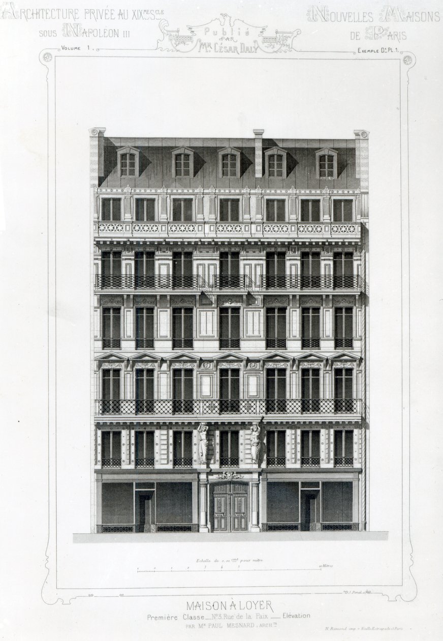 Hus til leje, nr. 3 Rue de la Paix, Paris; Privat arkitektur på C19th af French School