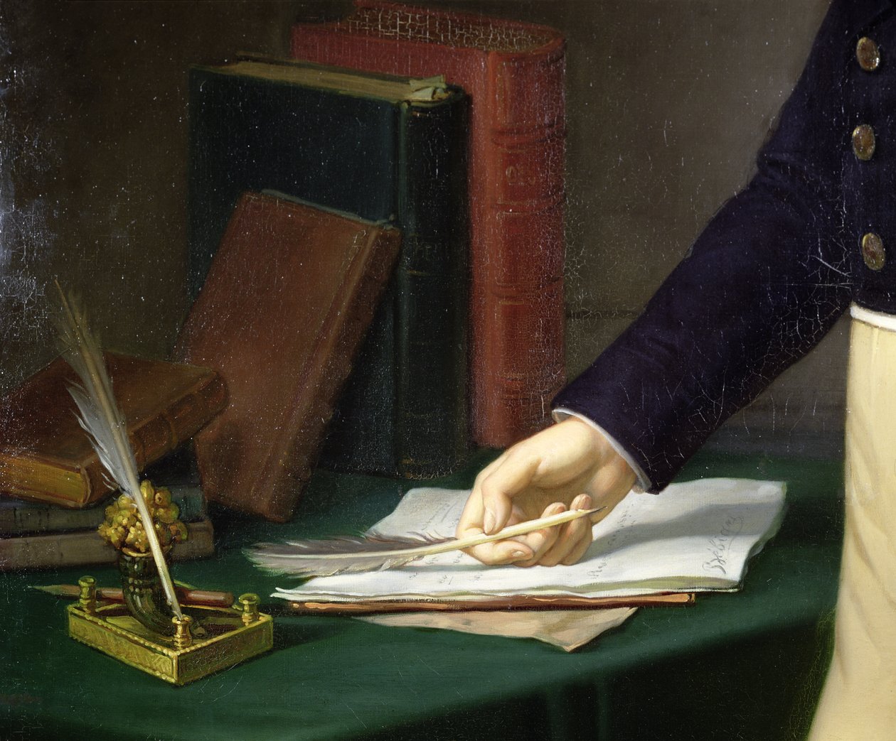 Mand med en kuglepen i højre hånd, ca. 1830-40 af French School