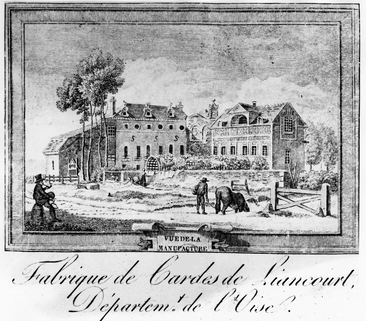 Fremstilling, Duke de la Rochefoucauld i Liancourt; Strengefabrik i Liancourt, afd. Oise. af French School