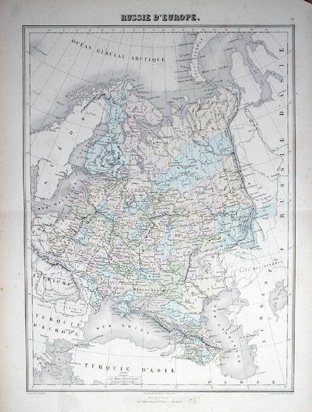 Kort, der forestiller det europæiske Rusland, ca. 1840 (farvet indgravering) af French School