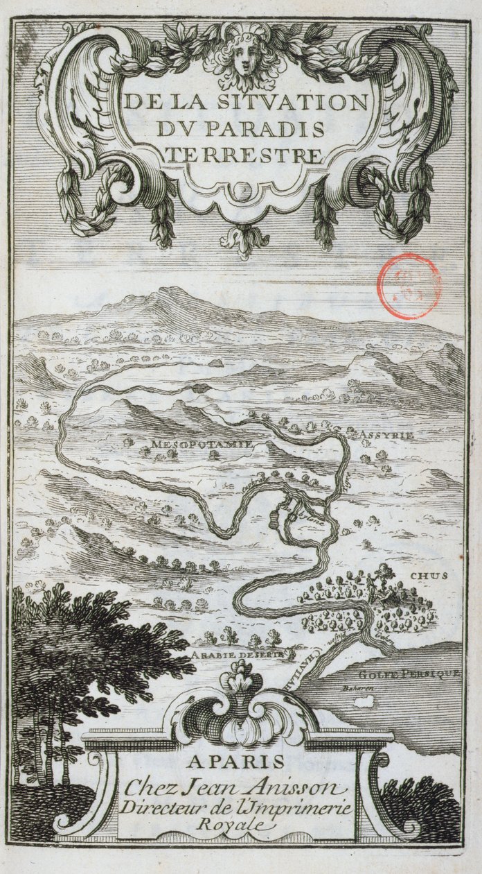Kort fra De La Situation du Paradis Terres, 1691 af French School