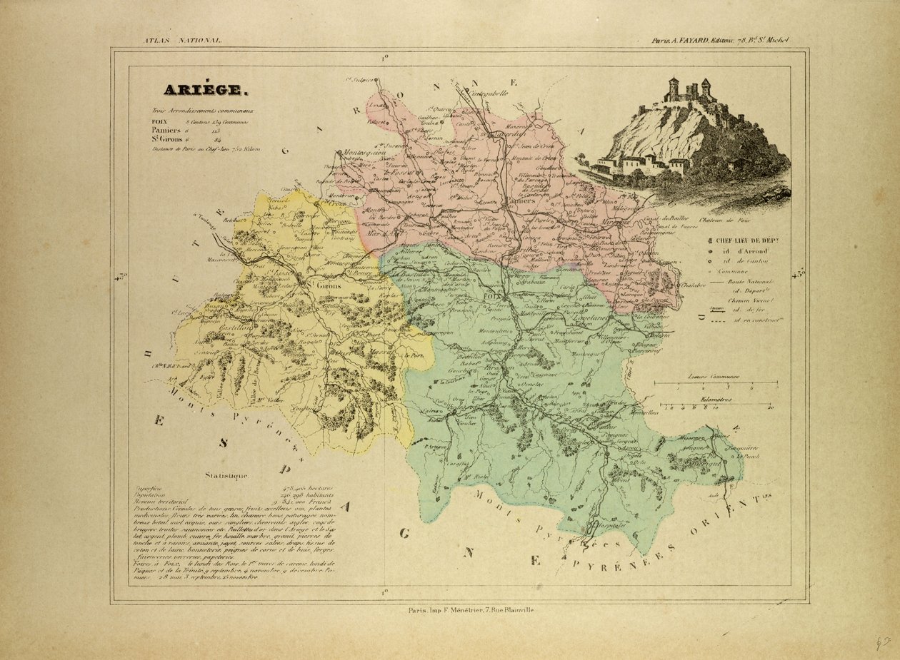 Kort over Ariège, Frankrig af French School