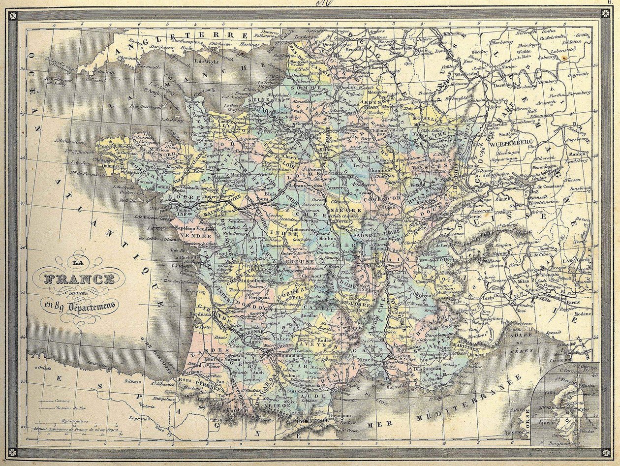 Kort over Frankrig - i "" Atlas universel"" af Vuillemin, ca. 1851 af French School