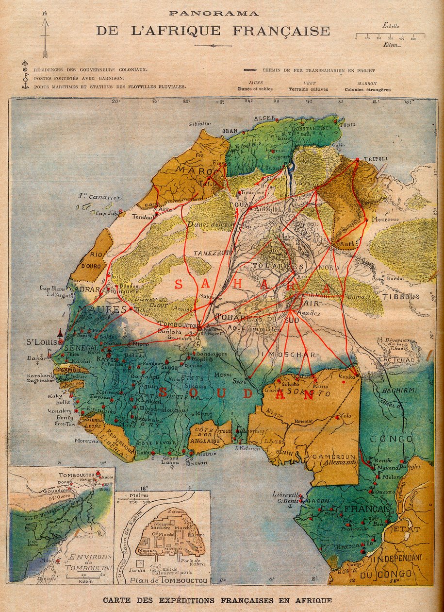 Kort over franske ekspeditioner i Afrika, illustration fra ”Le Petit Journal” af 5. marts af French School