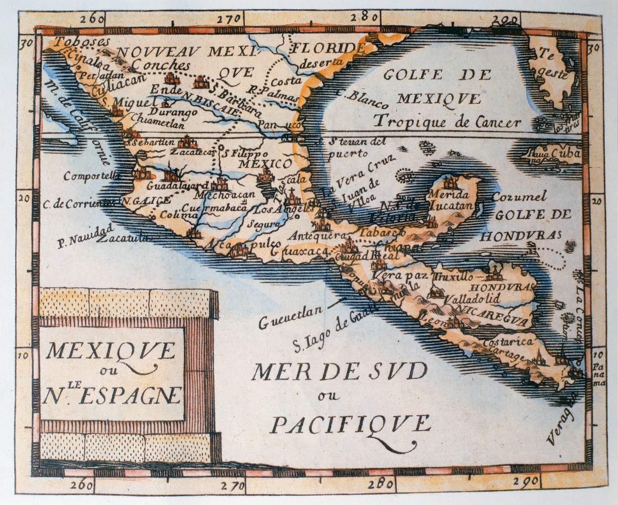 Kort over Mexico eller New Spain, 1625 af French School