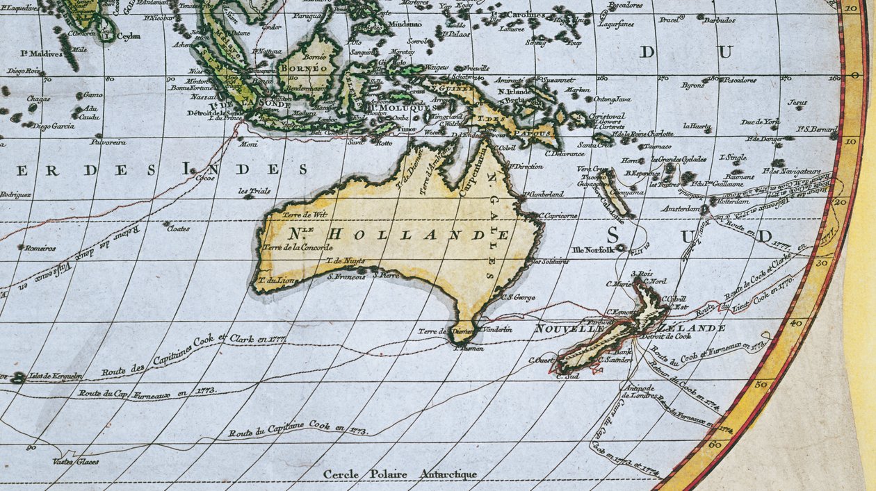 Kort over New Holland, ca. 1650-1780 af French School