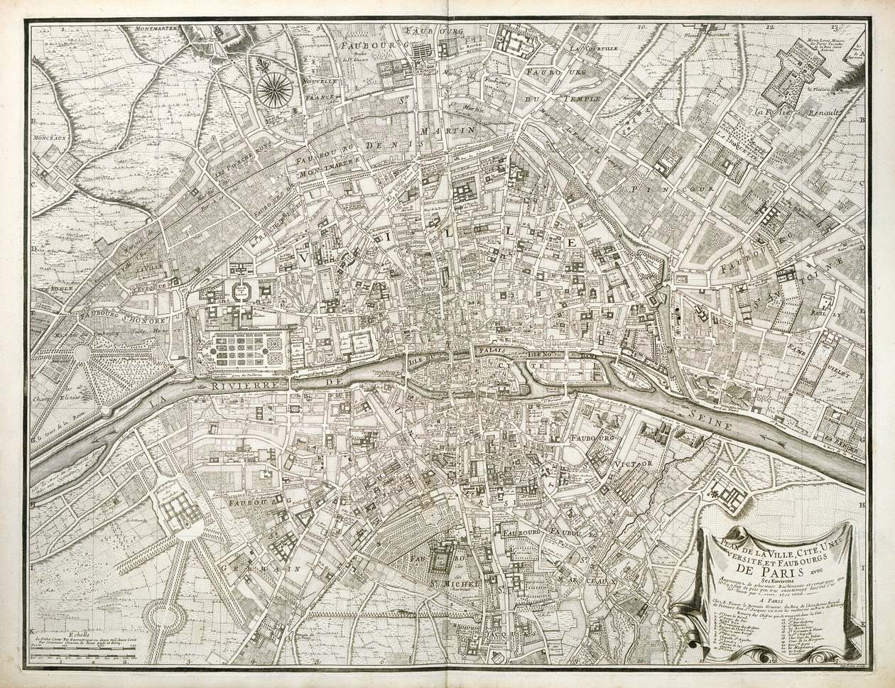 Kort over Paris, fra The Atlas of Paris af Jean de la Caille, 1714 af French School
