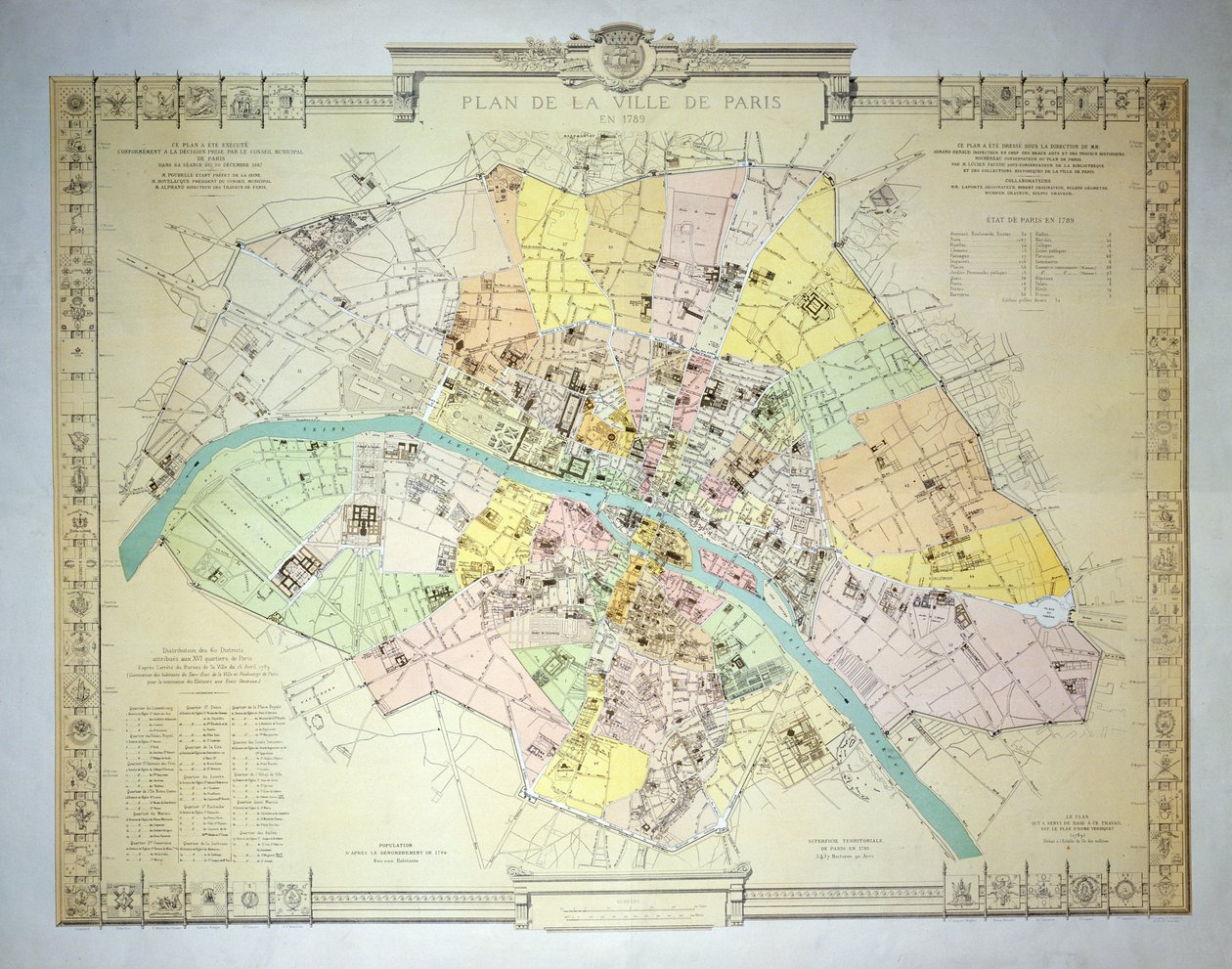 Kort over Paris i 1789, 1887 af French School