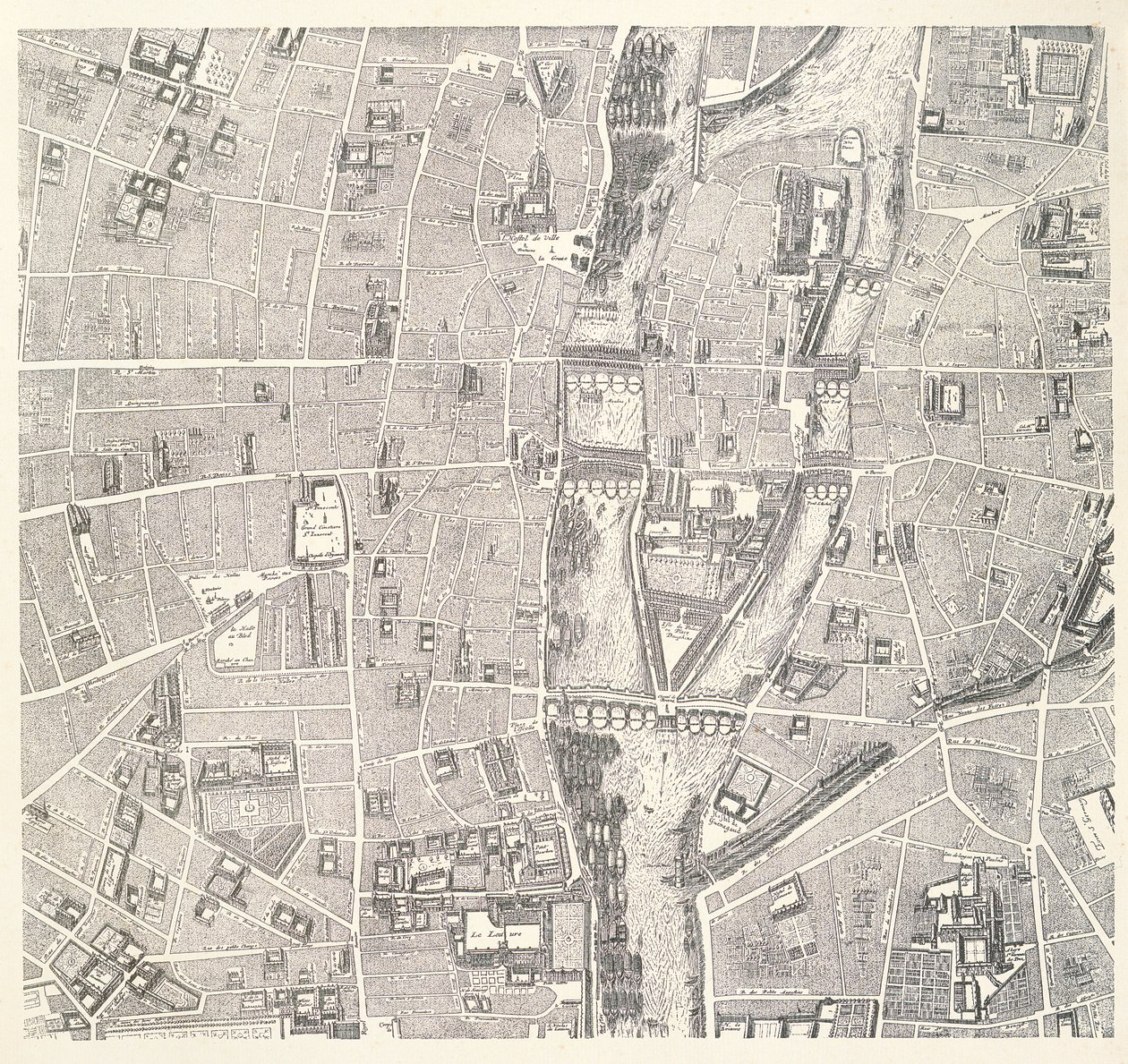 Kort over Paris, der viser Île de la Cité, fra The Atlas of Paris af Jean de la Caille, 1714 af French School