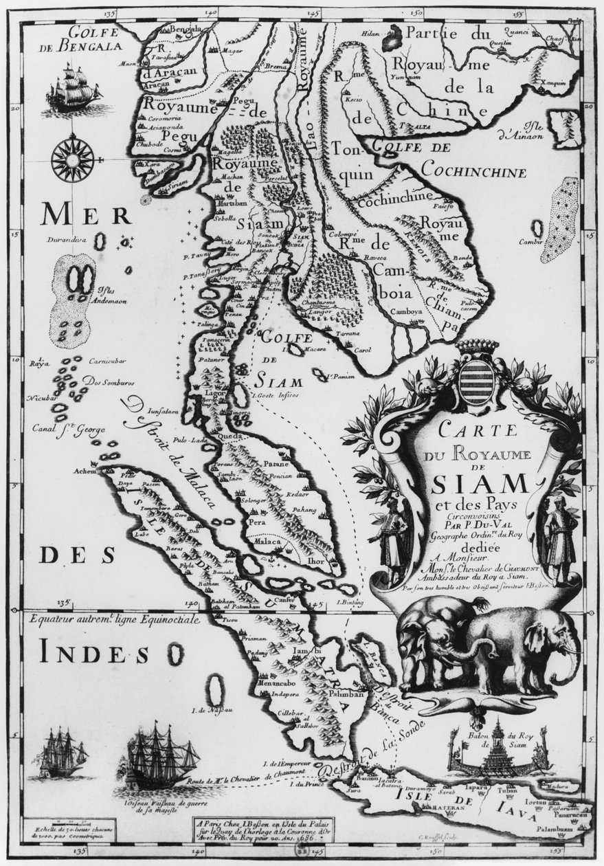 Kort over kongeriget Siam, Paris, 1686 af French School