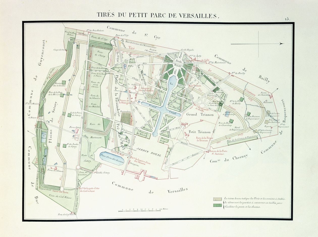 Kort over den lille park i Versailles, 1818-1819 af French School