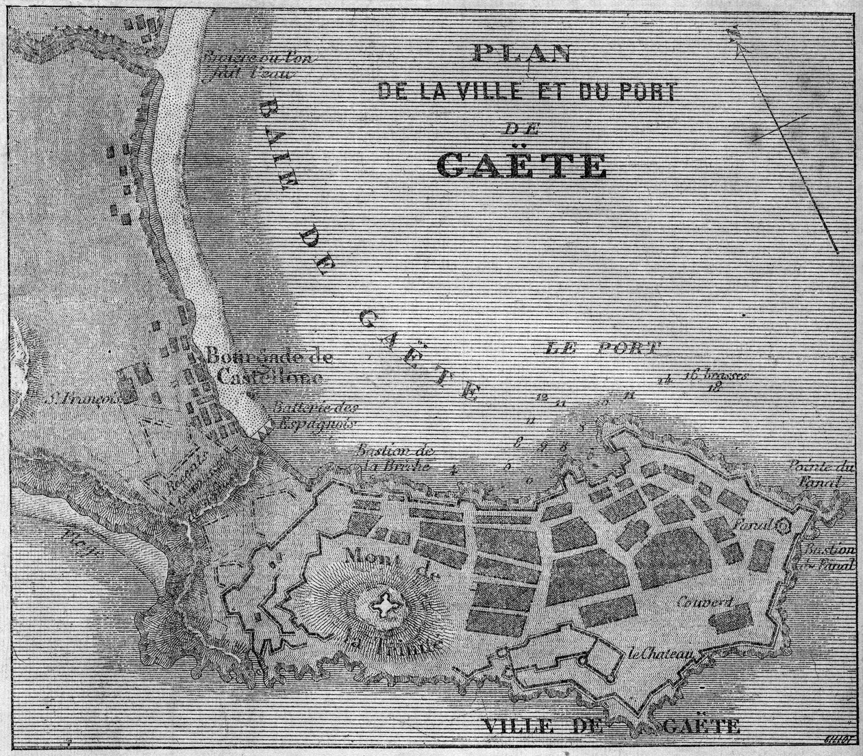 Kort over byen og havnen i Gaete (Gaeta), Italien af French School