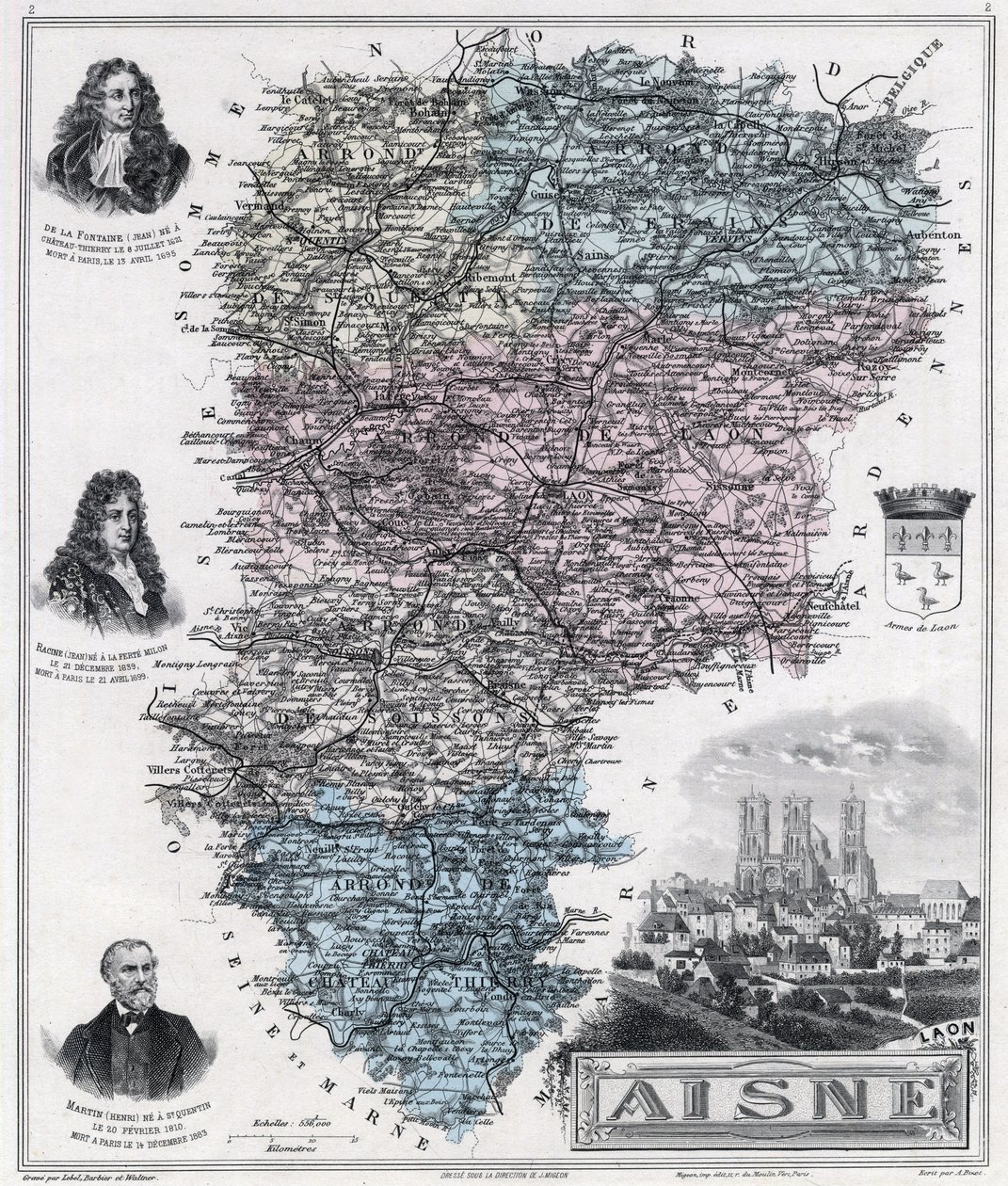 Kort over departementet Aisne (stik 1889) af French School