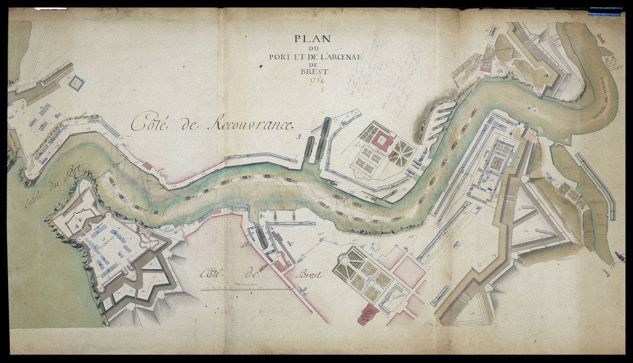 Kort over havnen og arsenalet i Brest i 1754. af French School