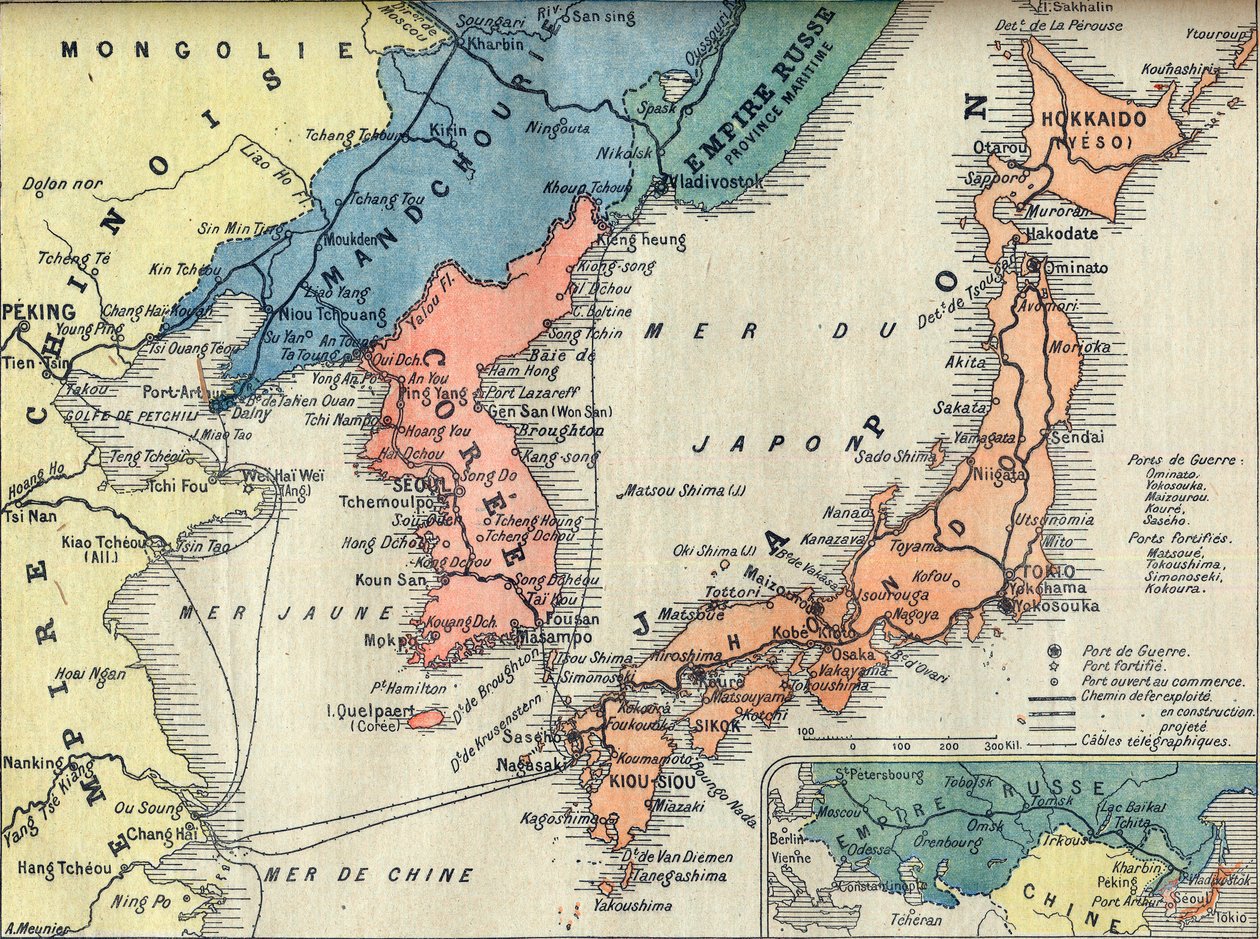 Kort over teatret i den russisk-japanske krig. Kort over krigsteatret Russo-japanske krig (japansk russisk krig) - Illustration til Le petit Journal, 28. februar 1904 af French School
