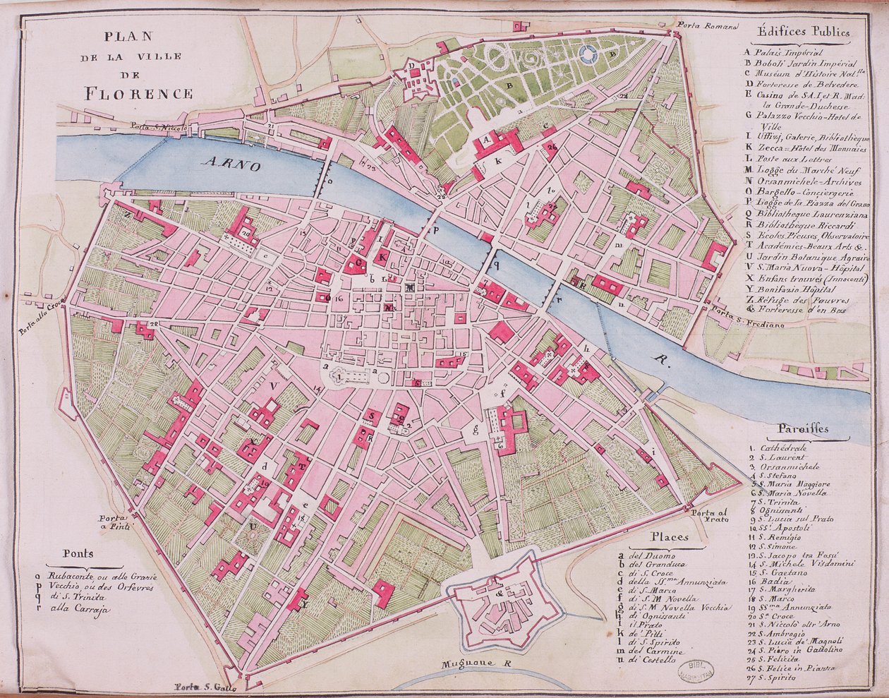 Kort over byen Firenze af French School