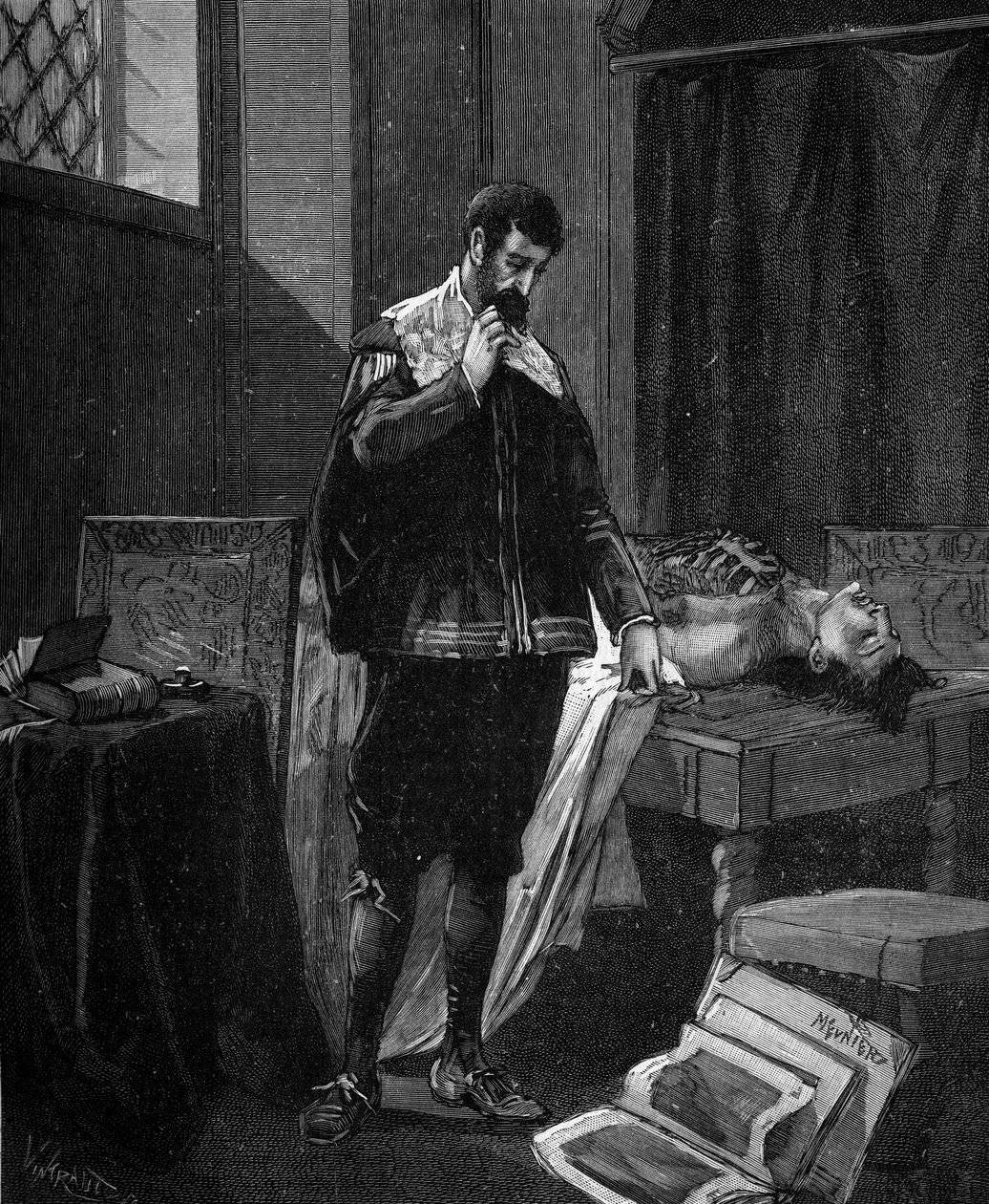 Marcello Malpighi (1628-1694), italiensk læge og anatom, der praktiserer obduktion. af French School