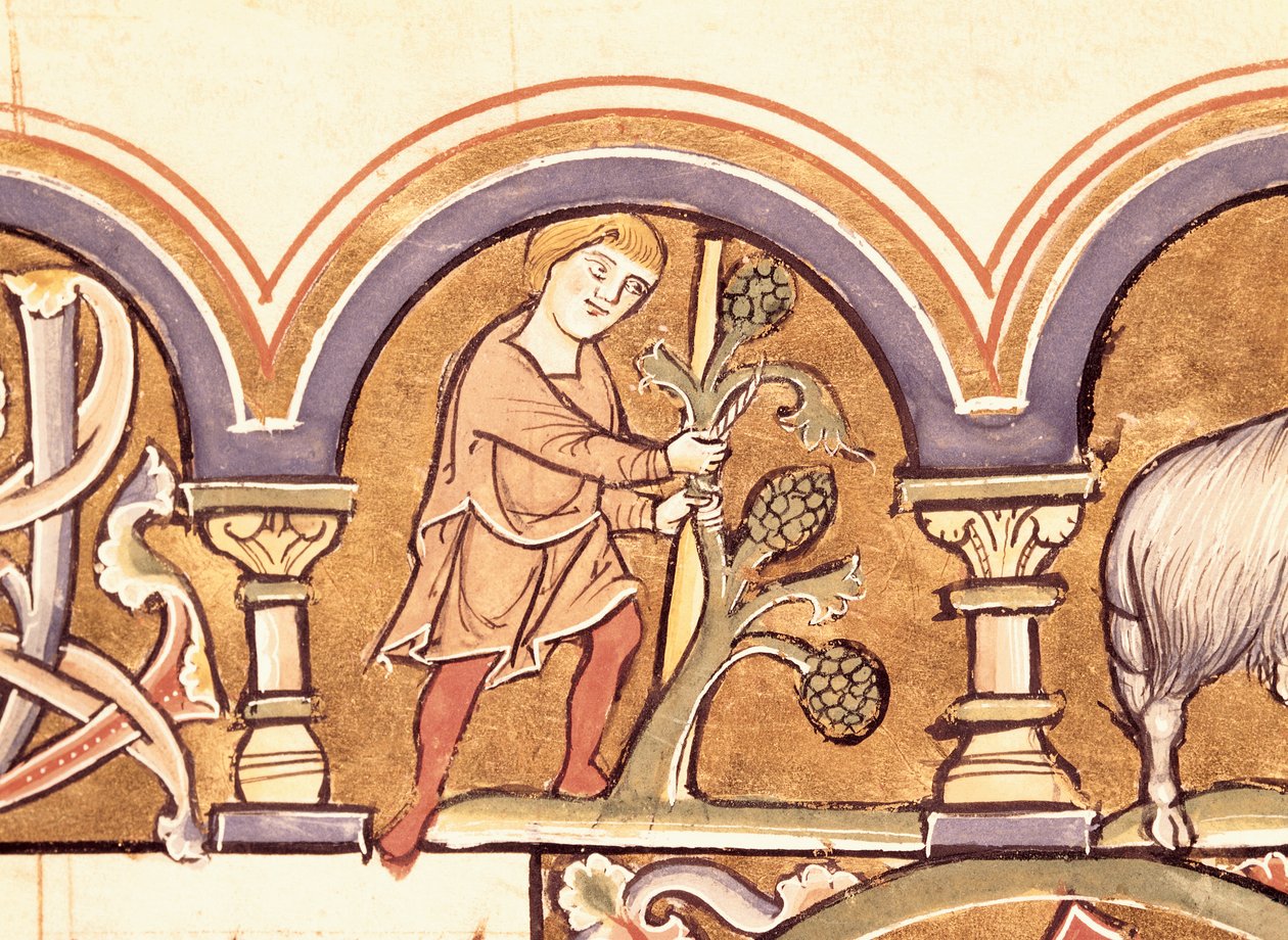 Marts: Podning af træer, fra Psalter of St. Elizabeth af French School