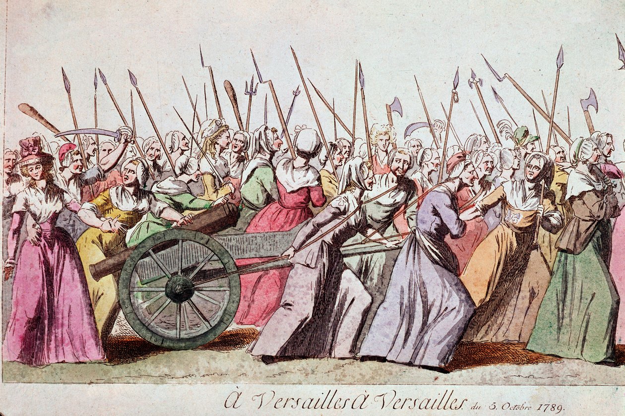 Kvinders march på Versailles, Paris, 5. oktober 1789 (gravering) af French School