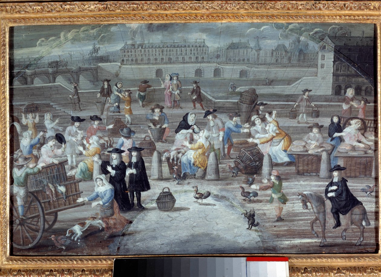 Fjerkræ- og brødmarch, quai des Grands Augustins i Paris i 1660. Anonymt fransk maleri af French School