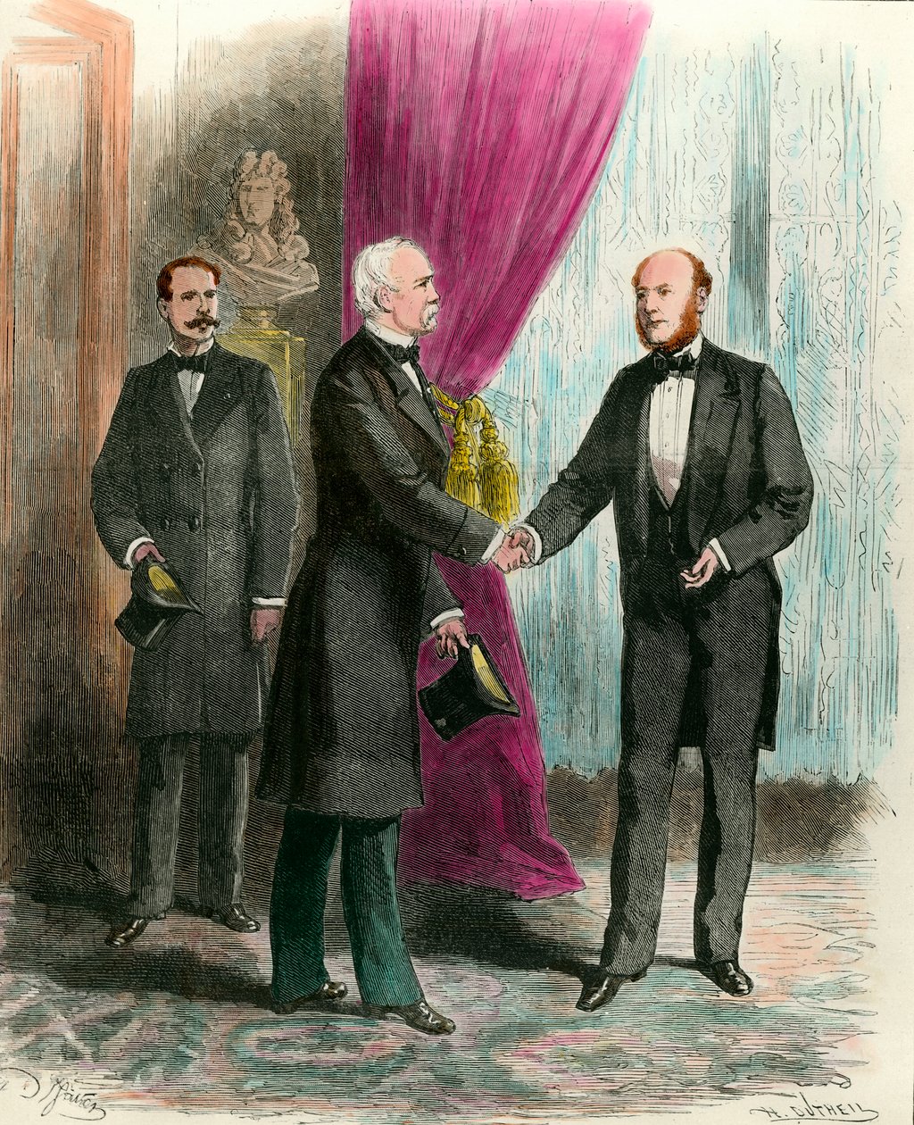 Marechal Mac Mahon (1808-1898) på besøg hos republikkens nye præsident Jules Grevy (1807-1891) efter præsidentvalget i 1879. Privat samling. af French School