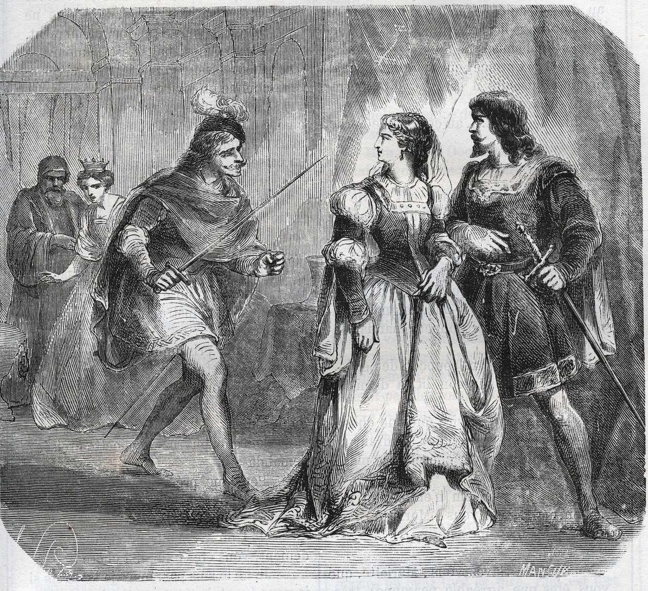 Marguerite de Baviere, hertuginde af Bourgogne (1363-1423) og dronning Isabeau (Isabelle, Elisabeth) af Baviere (1371-1435) adskiller Ludvig I af Valois, hertug af Orleans (1372-1407) og Jean Sans Ppeur, hertug af Bourgogne ( 1371-1419), som kæmper for reg af French School