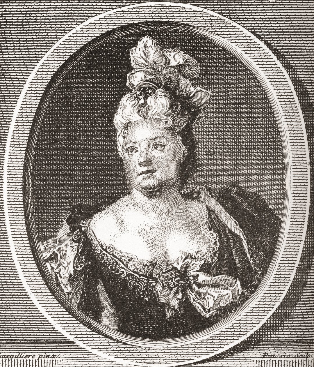 Marianne Duclos de Chateauneuf, 1664 - 1747. Fransk skuespillerinde. Fra Les Heures Libres udgivet 1908. af French School
