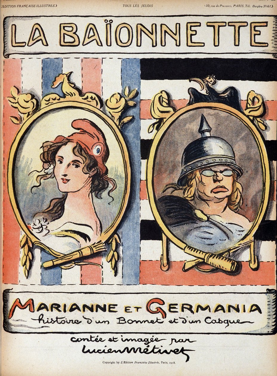 Marianne og Germania, historie om en hat og en hjelm - i "" La Bayonette"" fra 18/04/1918 af French School