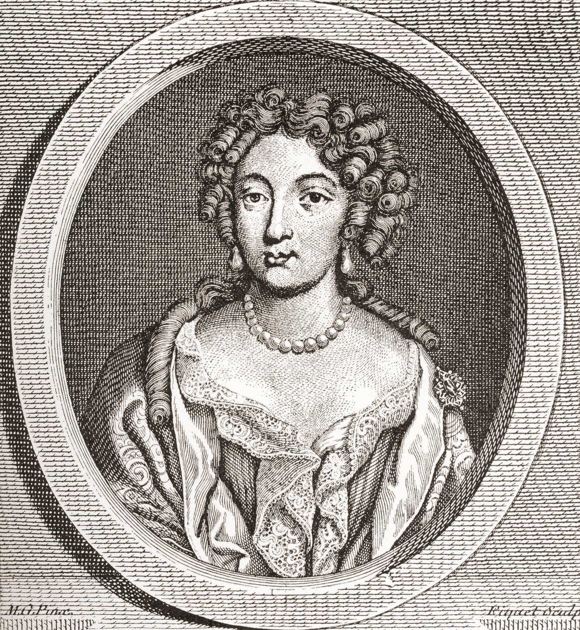 Marie Angélique de Scorailles, 1661 1681. Fransk adelskvinde og en af Ludvig XIVs mange elskerinder. Fra Les Heures Libres udgivet 1908. af French School