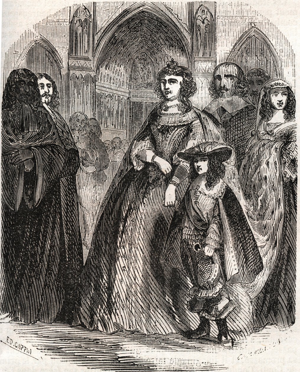 Marie de Medicis (1573-1642), dronning af Frankrig og kongerigets regent med sin søn Ludvig XIII på vej til Notre-Dame de Paris - i "Histoire de France" af L.-P. Anquetil af French School