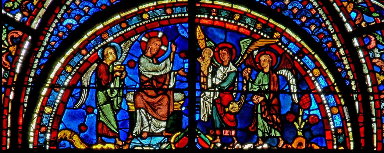 Mary Magdalene vindue: Kristus velsigner Maria Magdalenes sjæl (w46) af French School