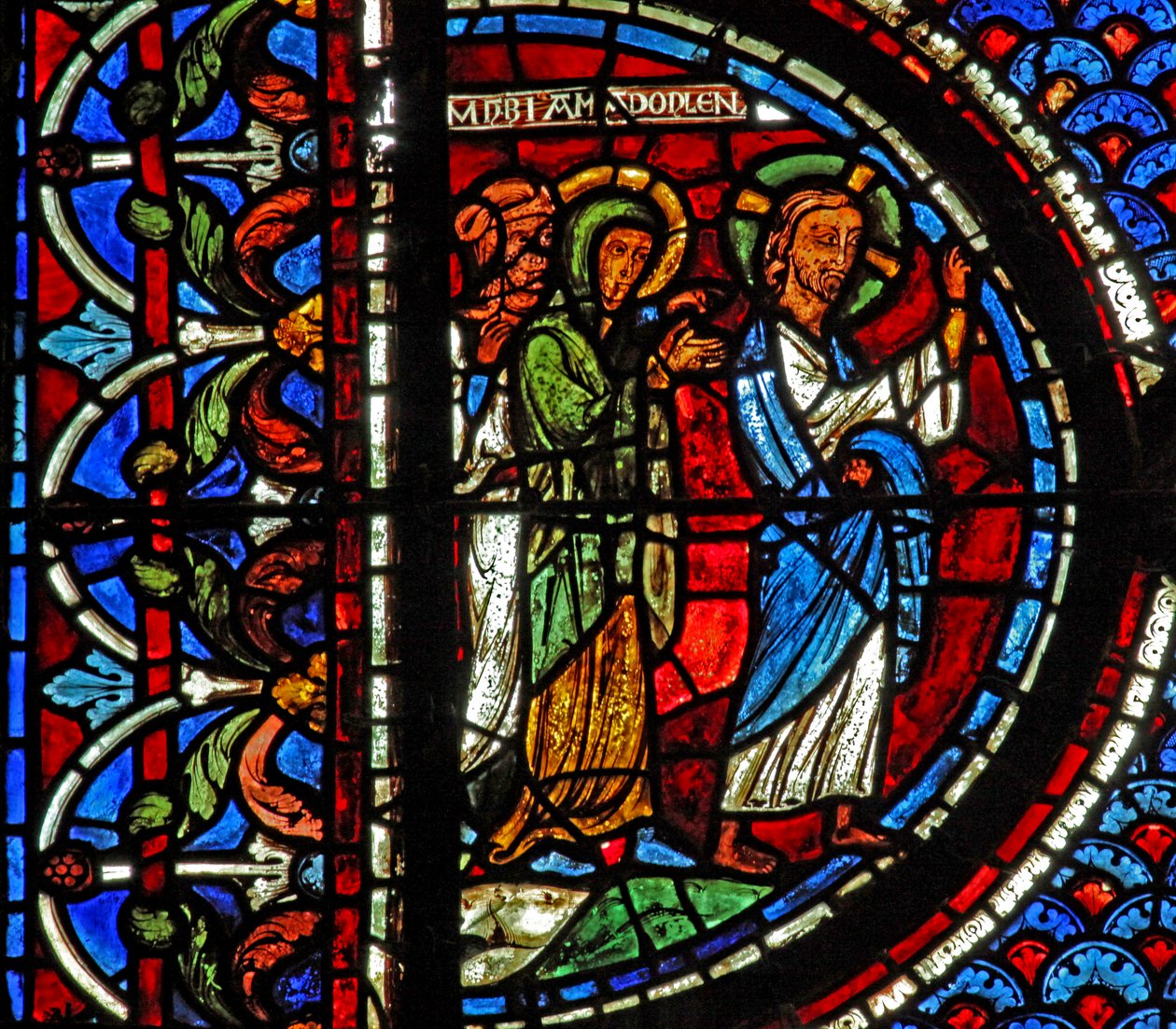 Maria Magdalene vindue: Maria, Martha og Jesus går til Lazarus grav (w46) af French School