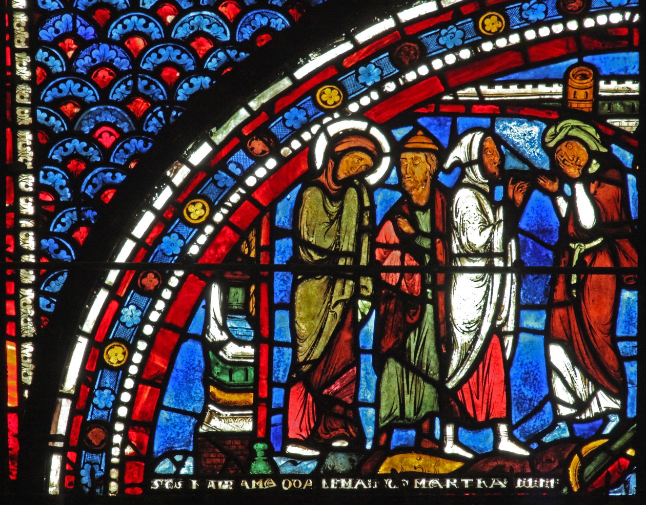 Mary Magdalene vindue: Maria ved Lazarus begravelse (w46) af French School