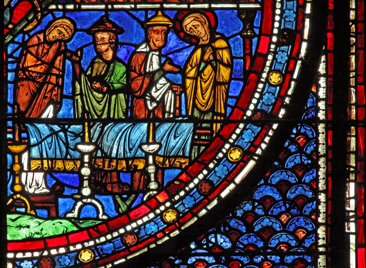 Maria Magdalene vindue: Maria ved Lazarus død (w46) af French School