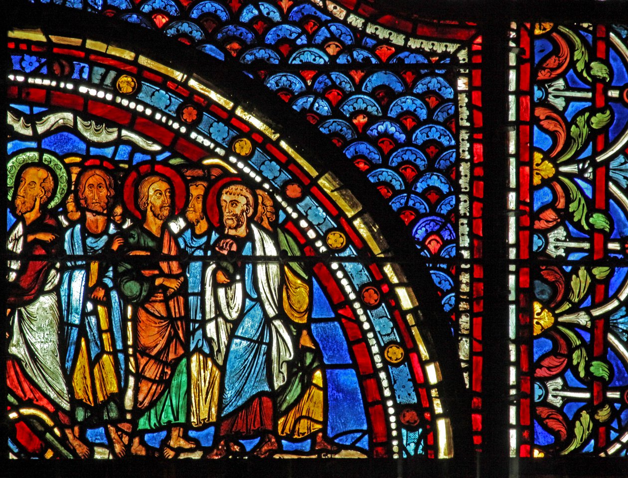 Mary Magdalene-vinduet: Maria fortæller disciplene om opstandelsen (w46) af French School