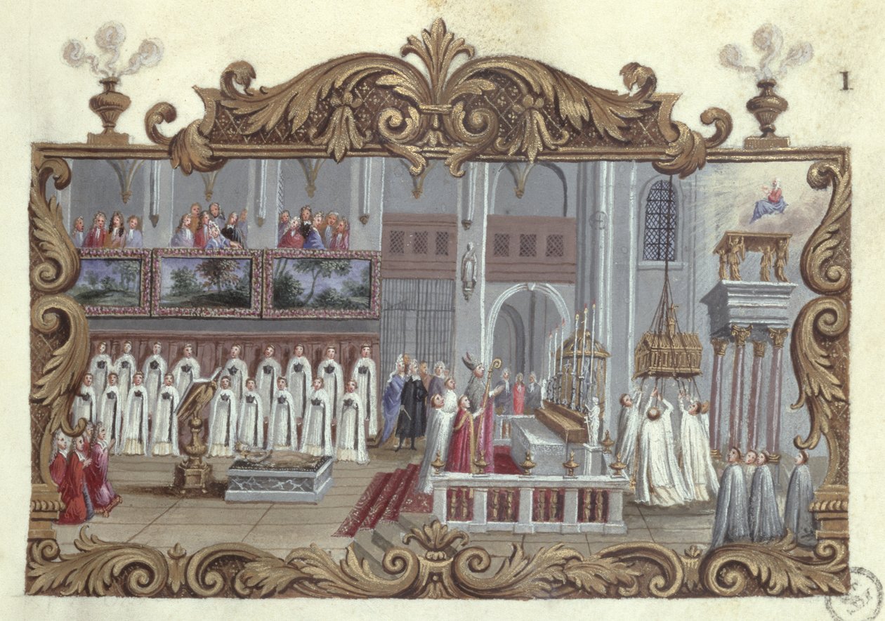 Messe dedikeret til St. Genevieve, fra et manuskript, 1709 af French School