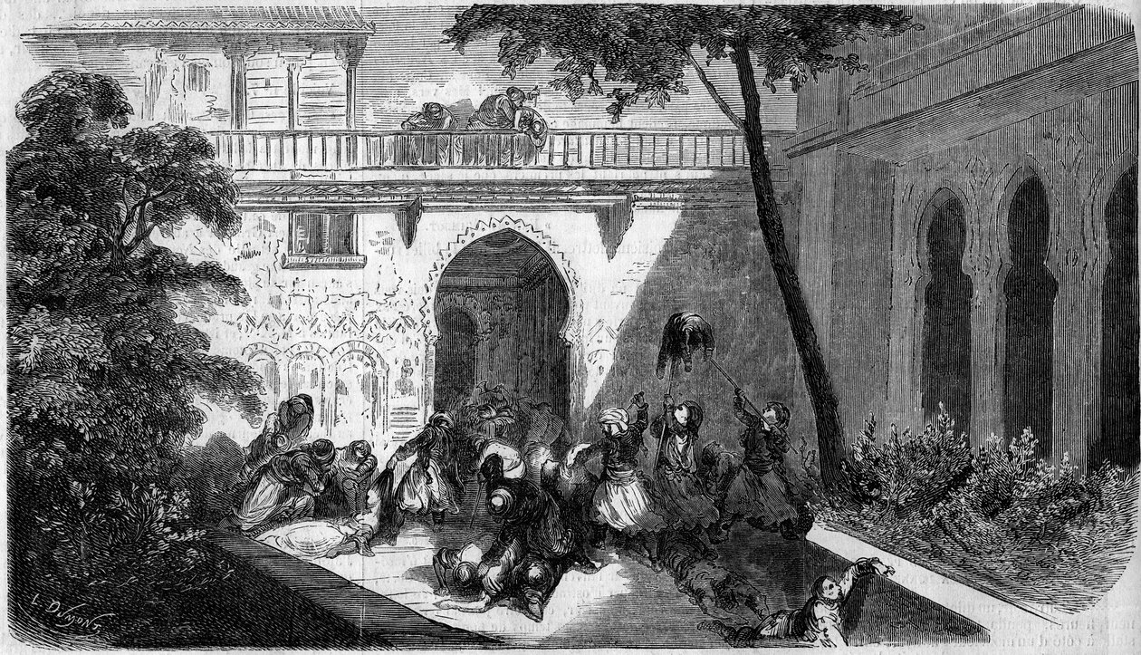 Massakre på maronitiske kristne af drusere (druser) i gården til et hus i Deir el Kamar (Deir el Kamar), Syrien af French School