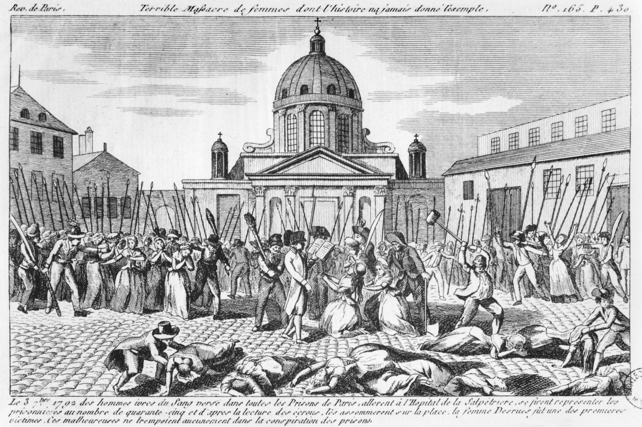 Massakren på kvinderne ved Hopital La Salpetriere, 3. september 1792 af French School