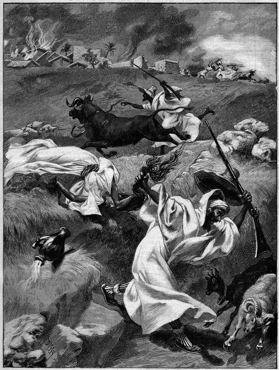 Massakrerne i Touat (Nordafrika). Gravering i "La Terre Illustree" nr. 54 af 12. november 1891. af French School