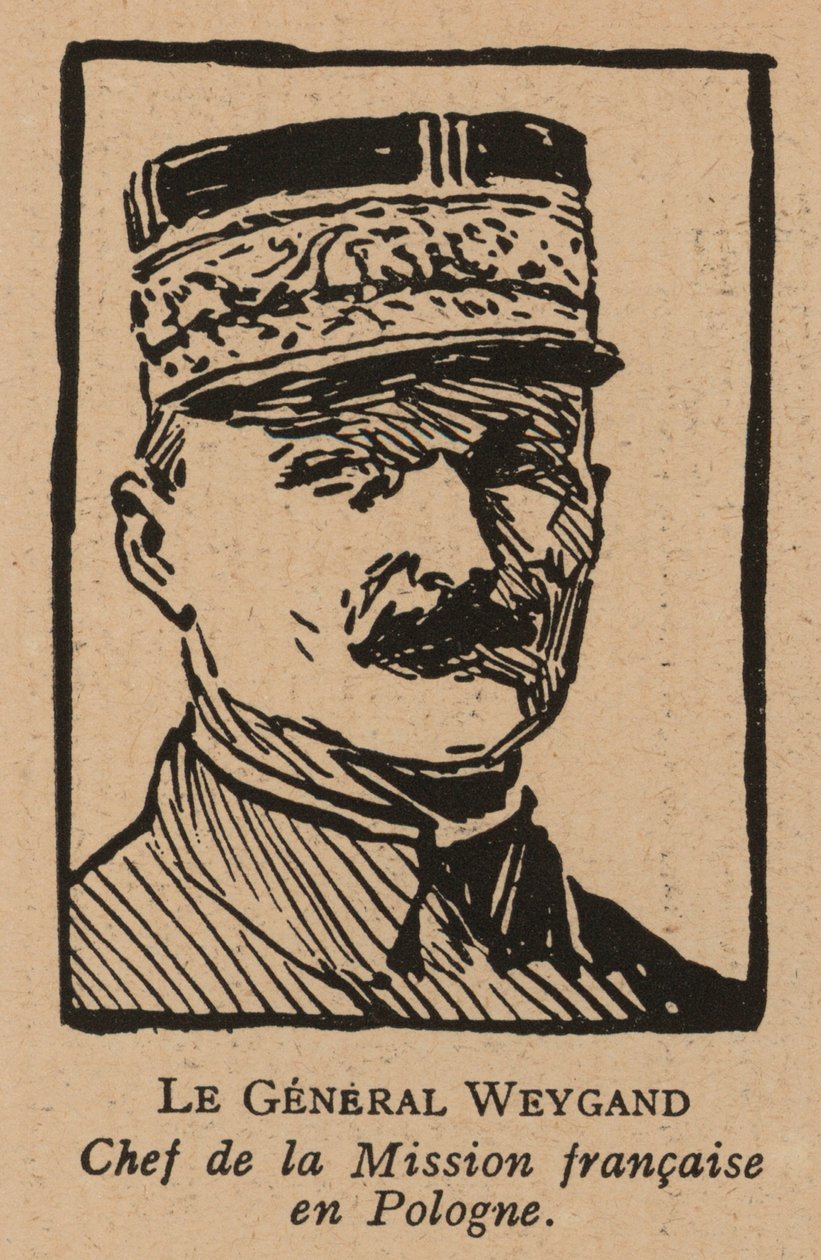 Maxime Weygand, fransk general og medlem af den interallierede mission, der blev sendt ud for at støtte den anden polske republik under den polsk-sovjetiske krig i 1920 (litografi). af French School