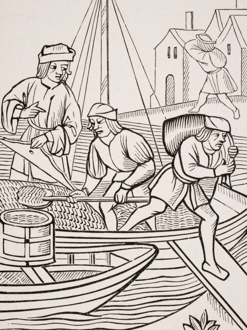 Måling af salt, efter et træsnit i "Ordonnances de la Prevoste des Marchands de Paris", 1500, fra "Le Moyen Age et La Renaissance" af Paul Lacroix (1806-84) udgivet i 1847 af French School