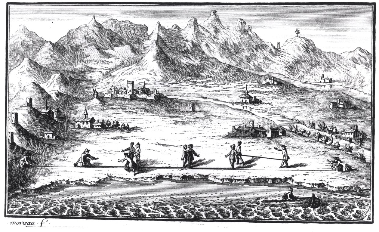 Measuring the Meridian, illustration fra La Meridienne de Paris af Cesar-Francois Cassini de Thury, 1744 af French School