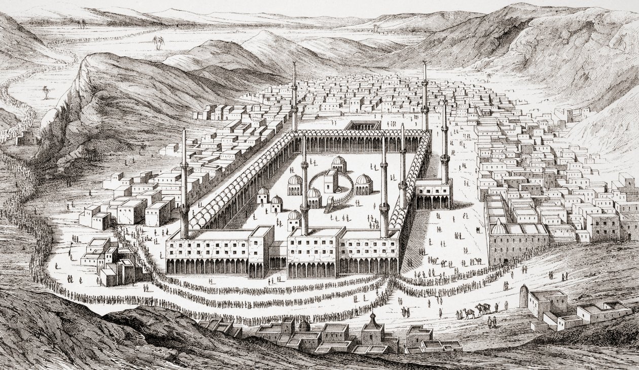 Mekka, Saudi-Arabien, fra Ancient and Modern Universal History, udgivet i Strasbourg ca. 1860 (gravering) af French School